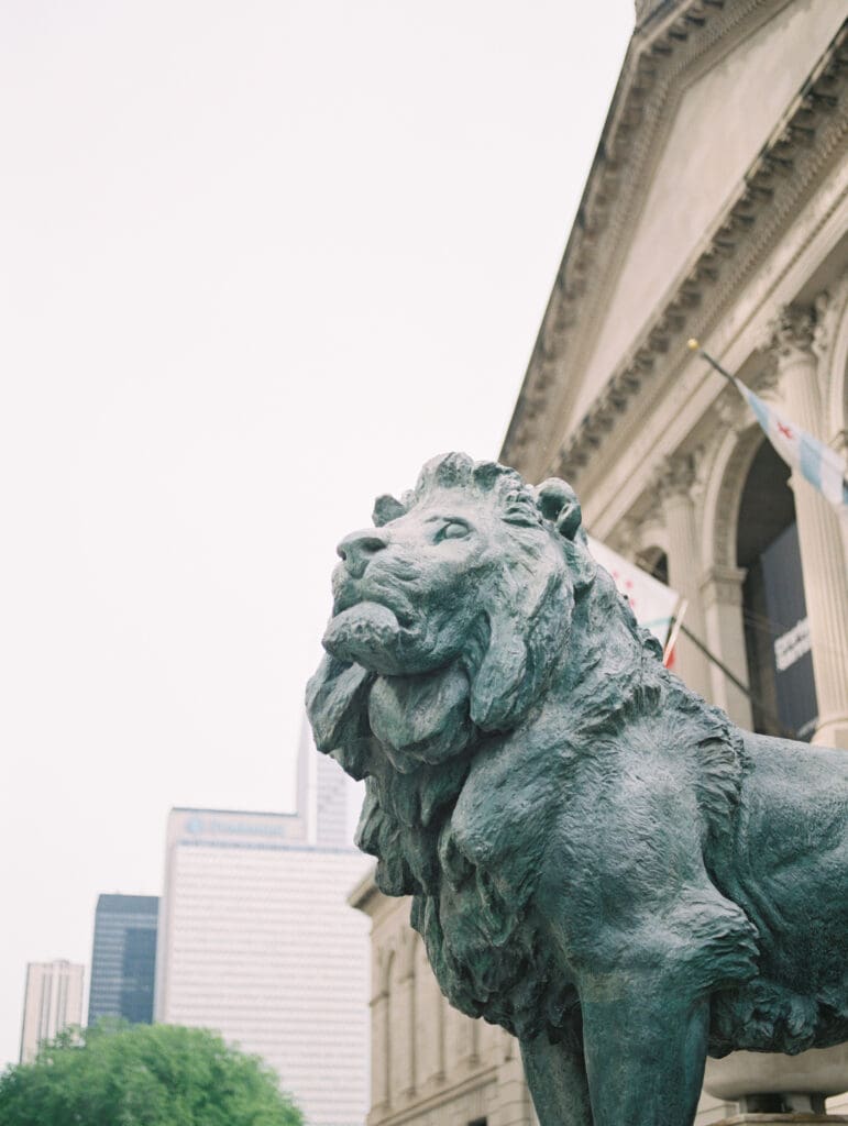 Art Institute of Chicago Engagement Photo by Mikayla Scheibe Photography on film