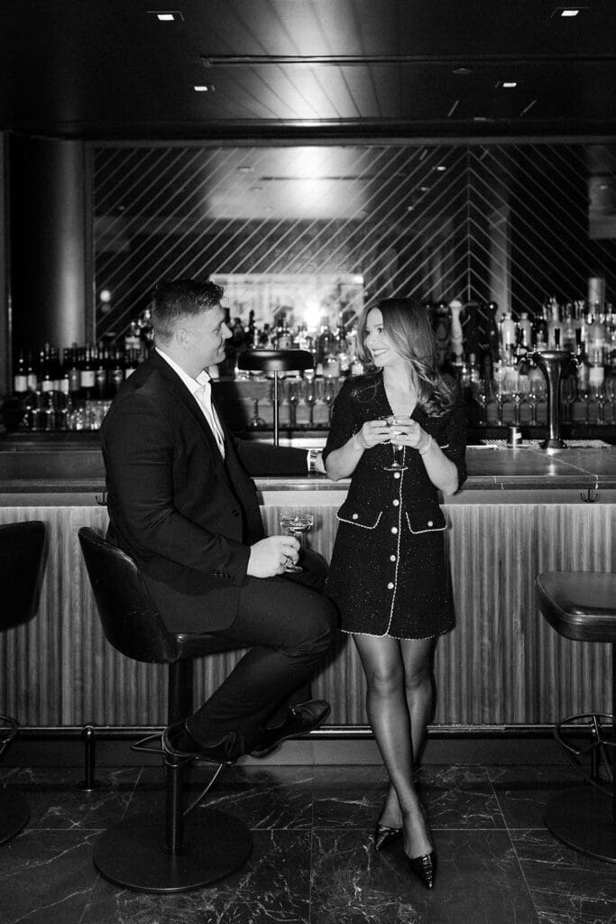 Downtown Chicago engagement photo at Pendry Chicago by Mikayla Scheibe
