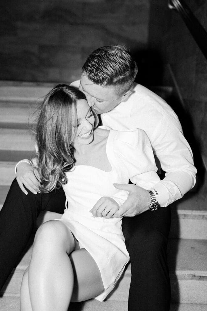 Downtown Chicago engagement photo at Pendry Chicago by Mikayla Scheibe