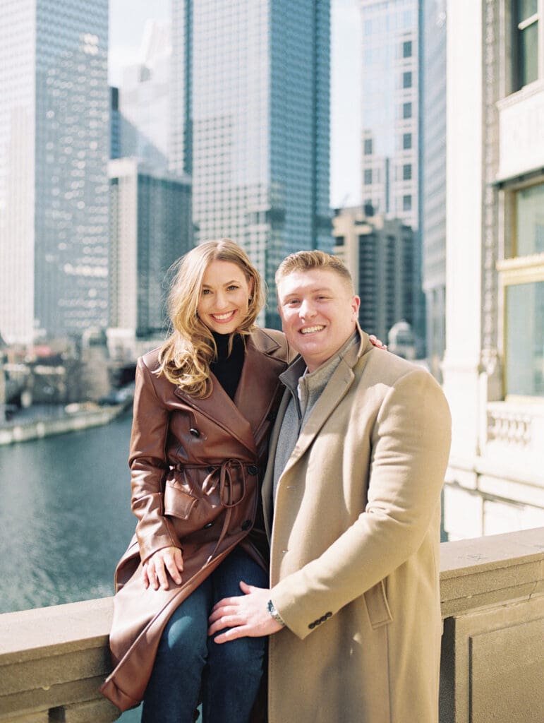 Downtown Chicago engagement photo captured on film
