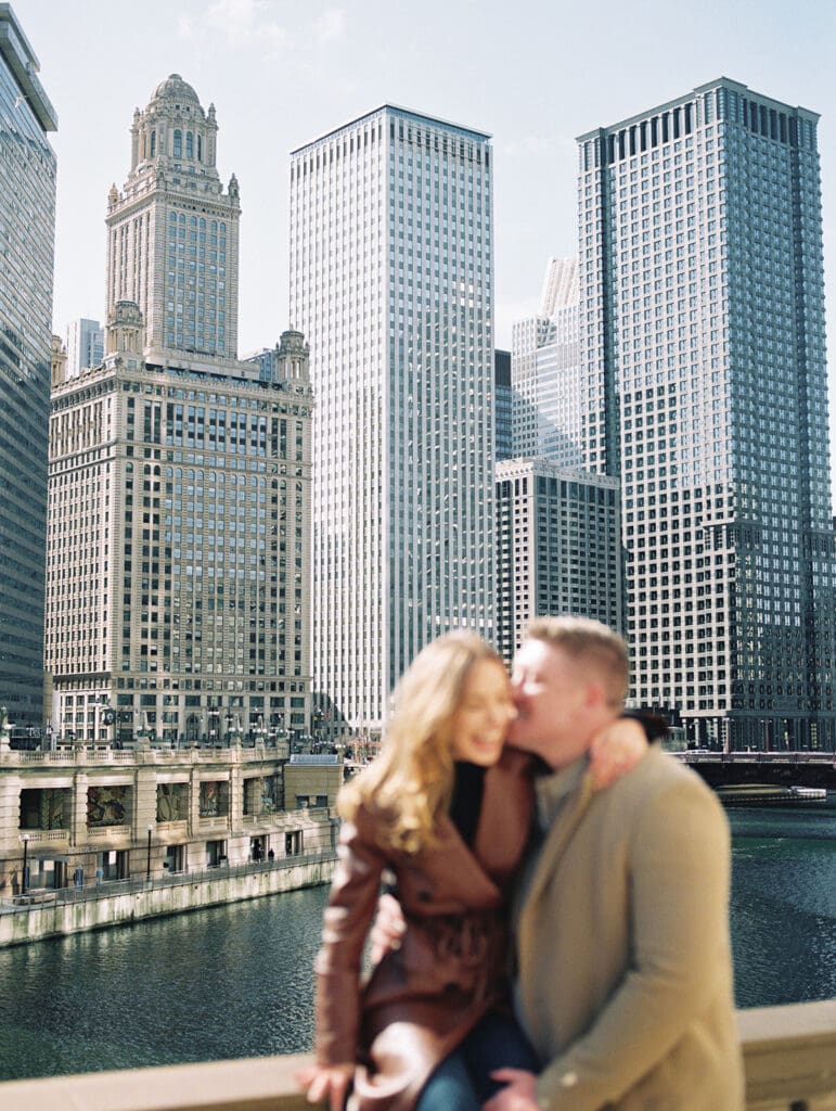 Downtown Chicago engagement photo captured on film