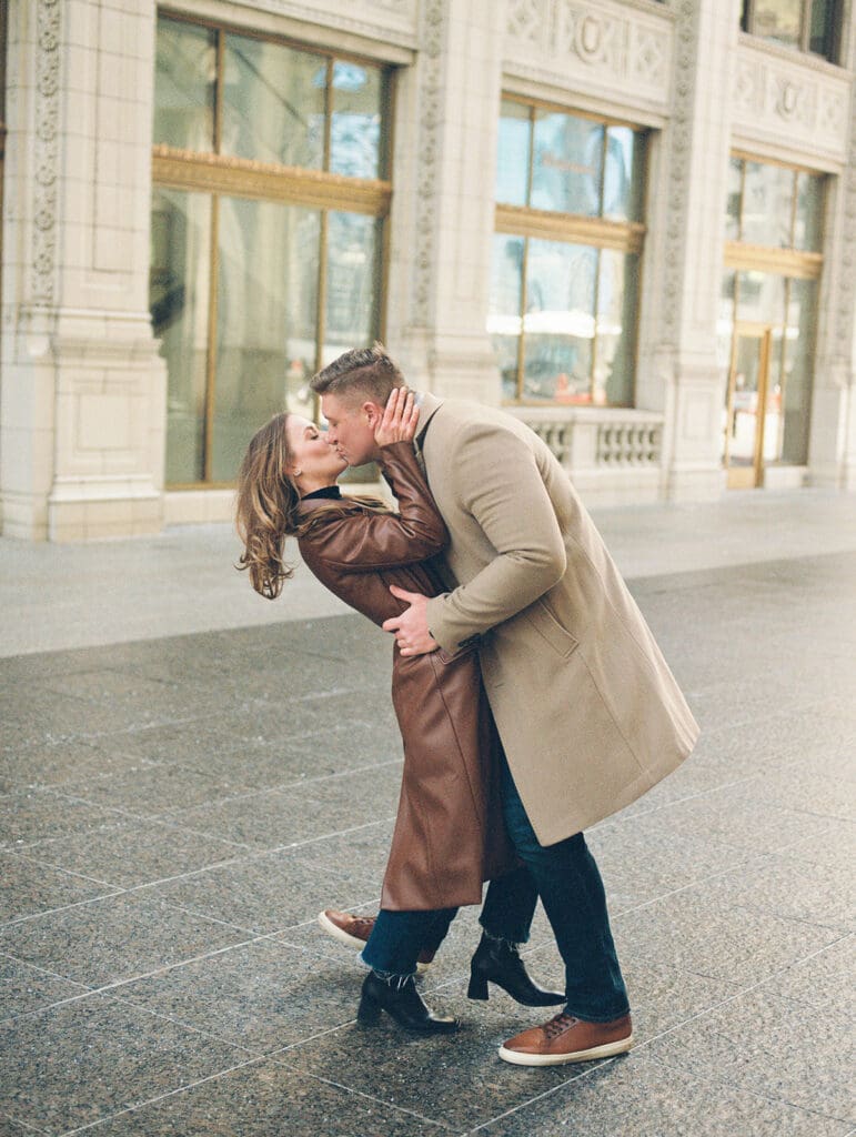 Downtown Chicago engagement photo captured on film