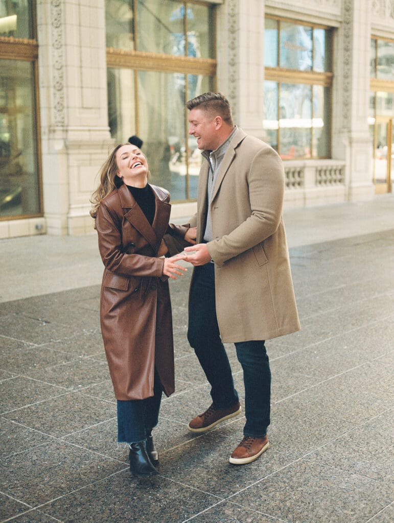 Downtown Chicago engagement photo captured on film