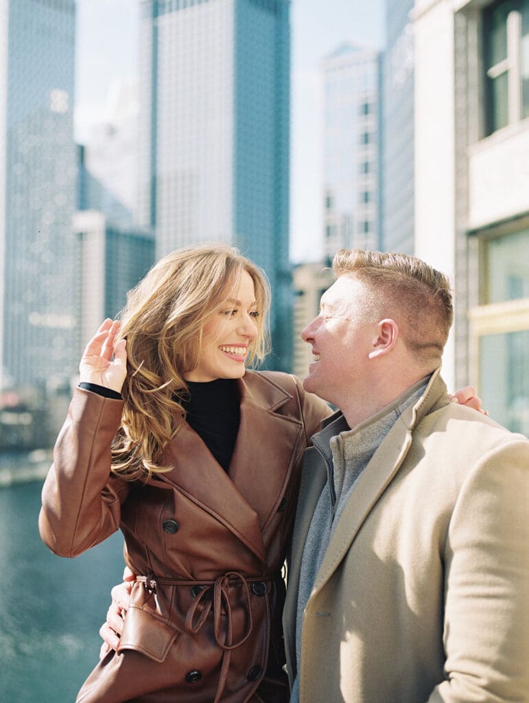 Downtown Chicago engagement photo captured on film