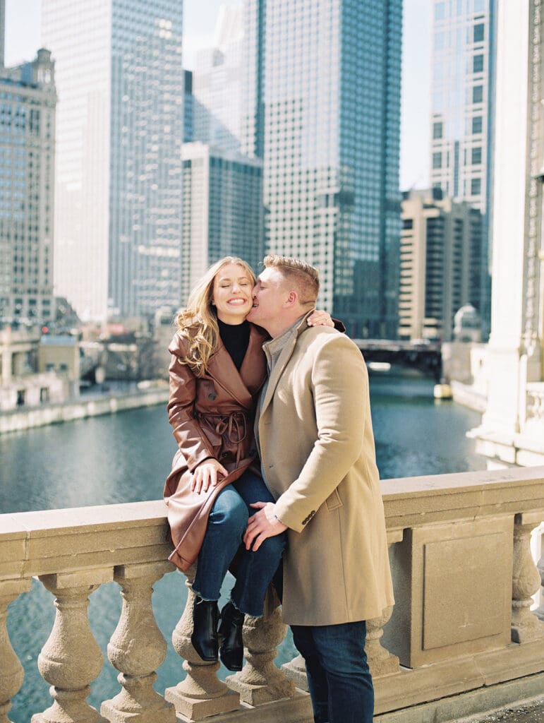 Downtown Chicago engagement photo captured on film