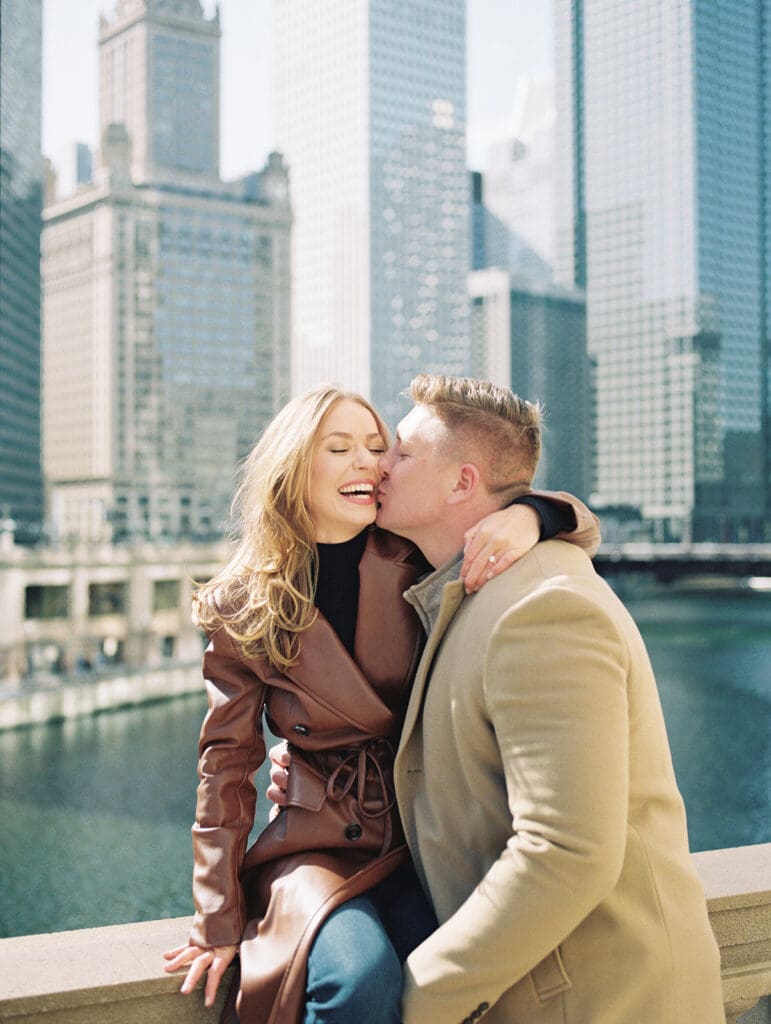 Downtown Chicago engagement photo captured on film