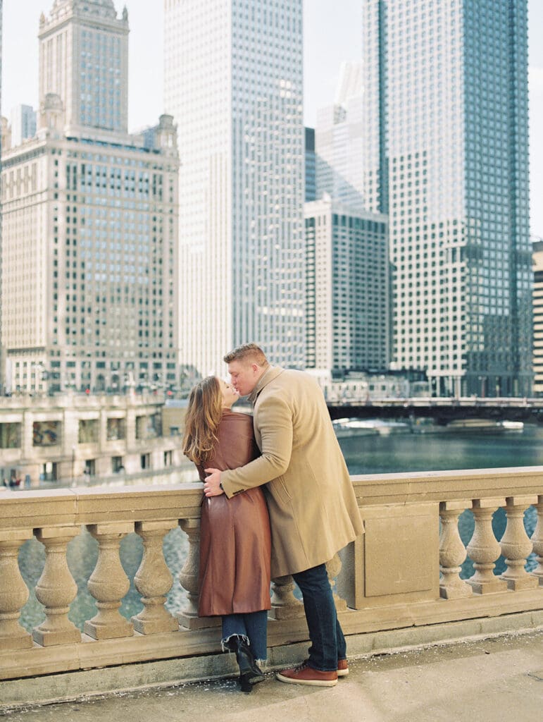 Downtown Chicago engagement photo captured on film