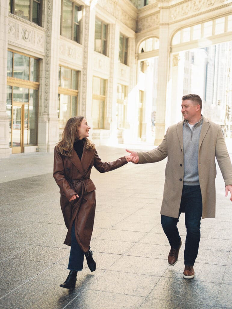 Downtown Chicago engagement photo captured on film