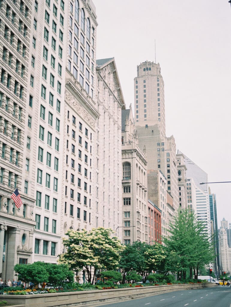 Art Institute of Chicago Engagement Photo by Mikayla Scheibe Photography on film