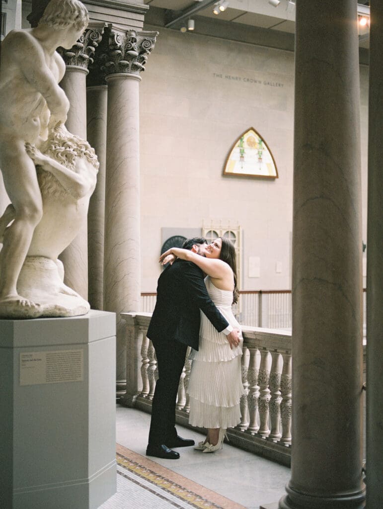 Art Institute of Chicago Engagement Photo by Mikayla Scheibe Photography. on film