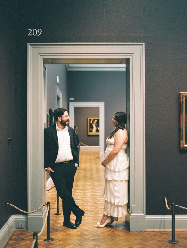 Art Institute of Chicago Engagement Photo by Mikayla Scheibe Photography on film
