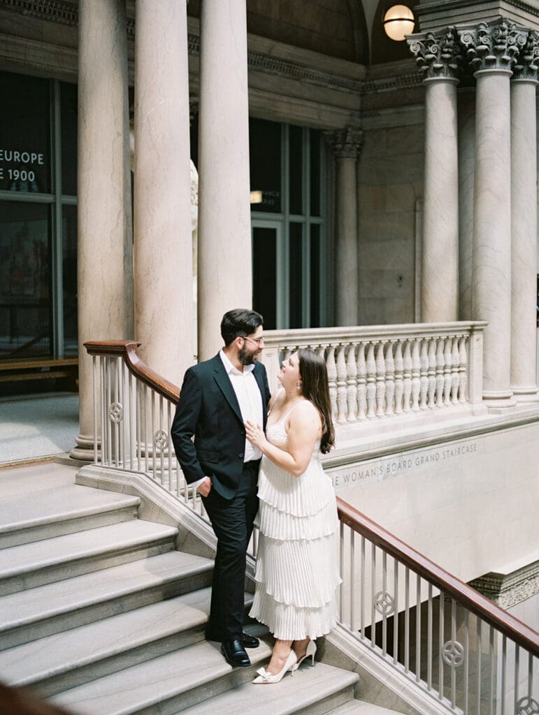 Art Institute of Chicago Engagement Photo by Mikayla Scheibe Photography on film