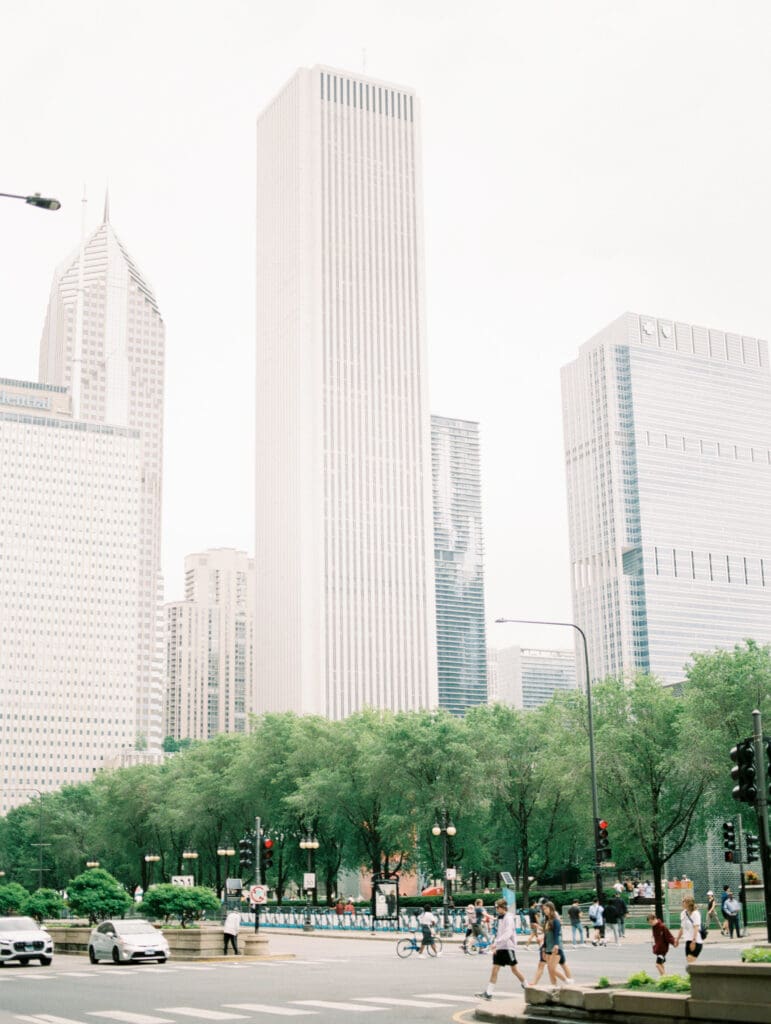 Art Institute of Chicago Engagement Photo by Mikayla Scheibe Photography on film