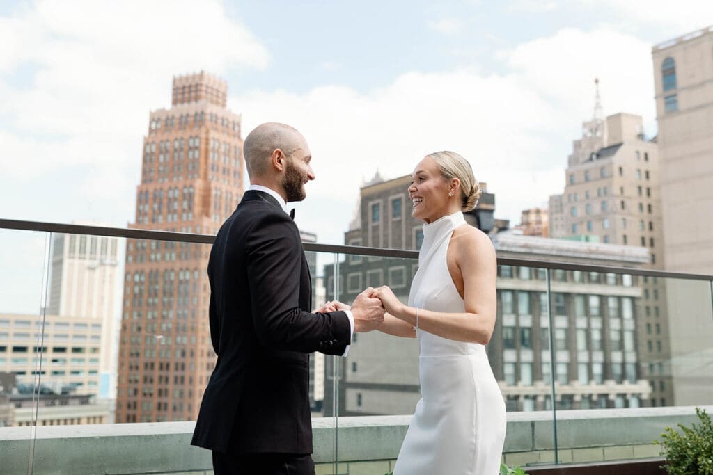 Bride and groom portraits at Book Tower Detroit
