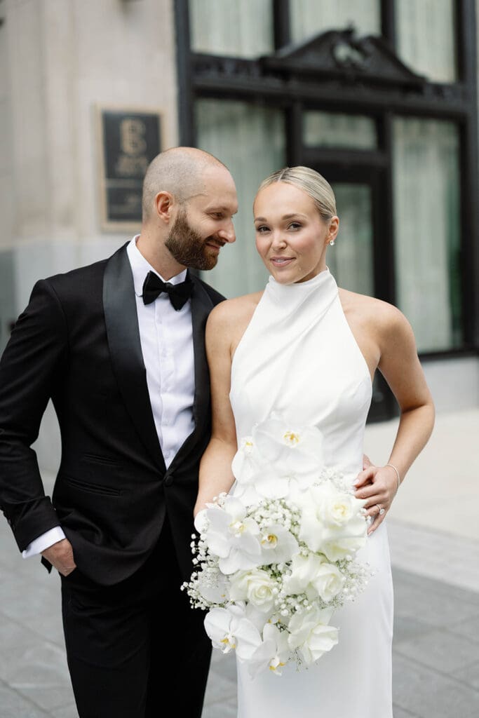 Bride and groom portraits at Book Tower Detroit

